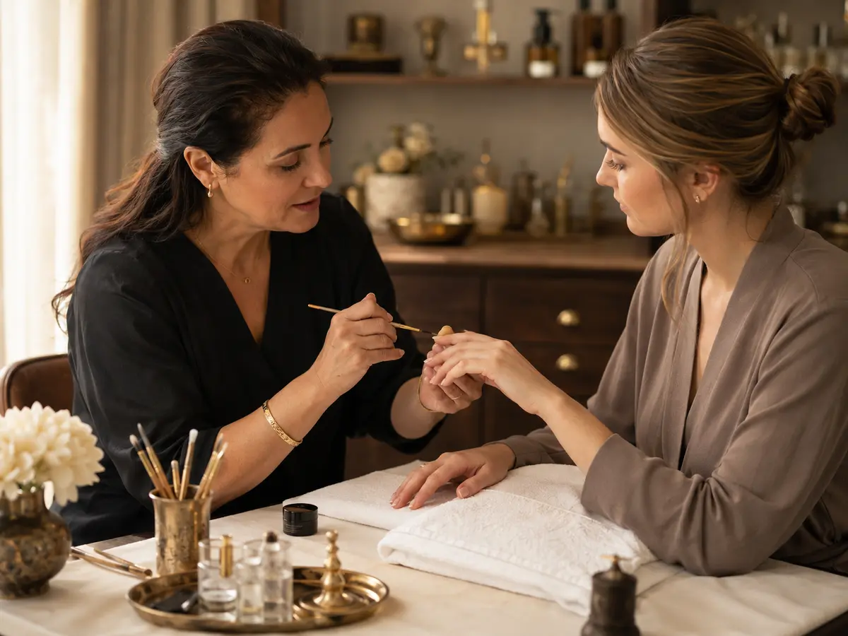 Experienced nail educator teaching professional gel application