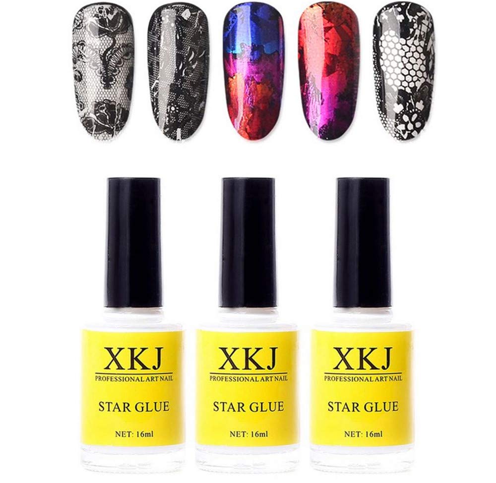 3 Bottles Professiona Starry Sky Nail Art Glue for Foil Sticker Nail Transfer Tips Decorations Adhesive White 16 ML/Bottles