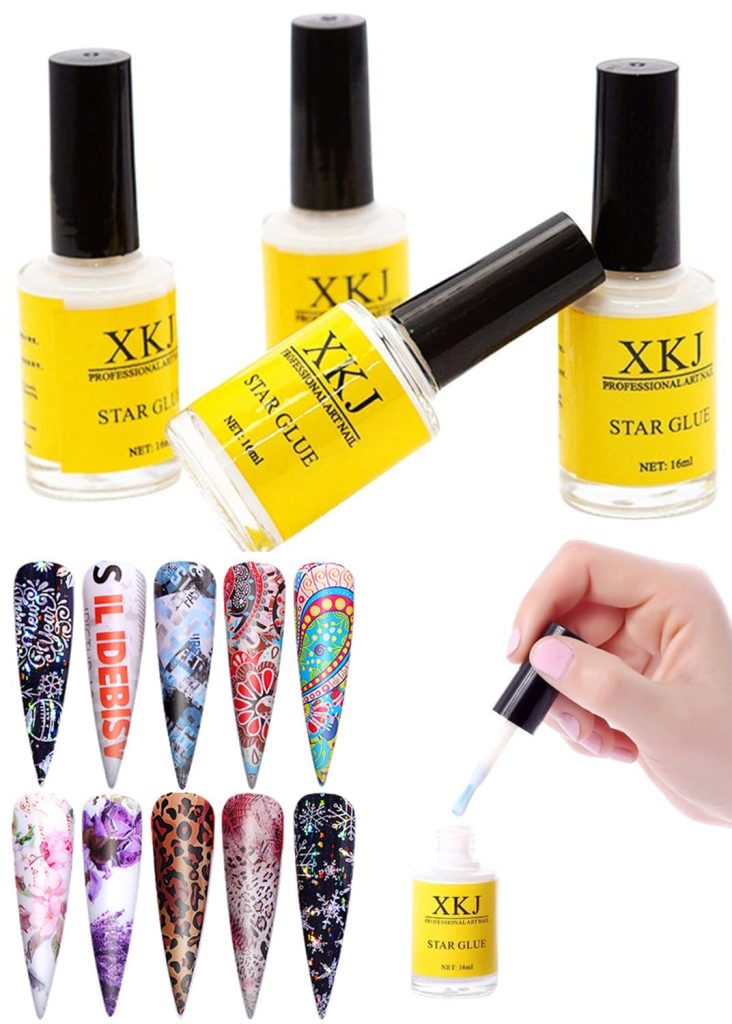 4 Bottles Professiona Starry Sky Nail Art Glue for Foil Sticker Nail Transfer Tips Decorations Adhesive White 15 ML/bottles