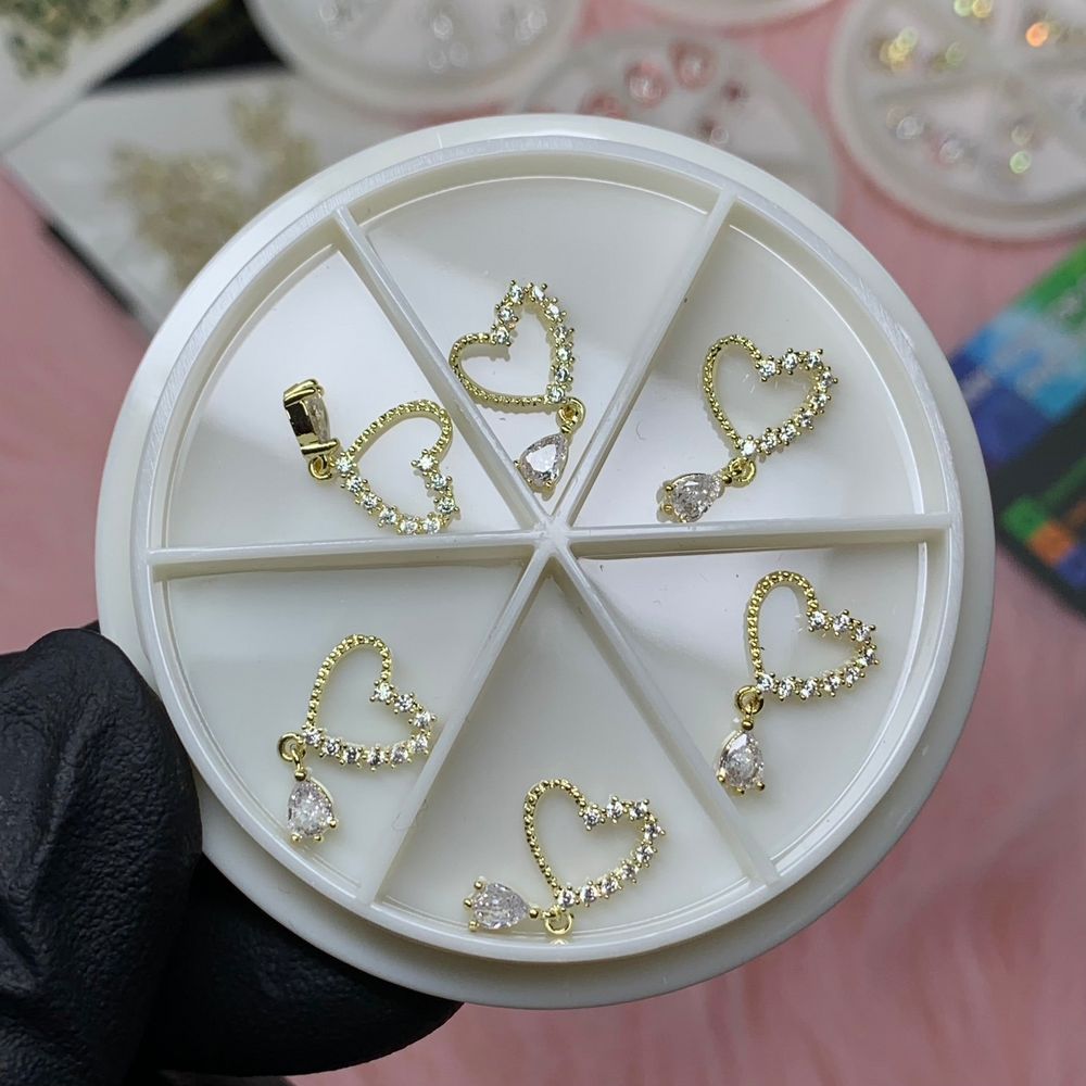 six 3D heart nail charms - 2