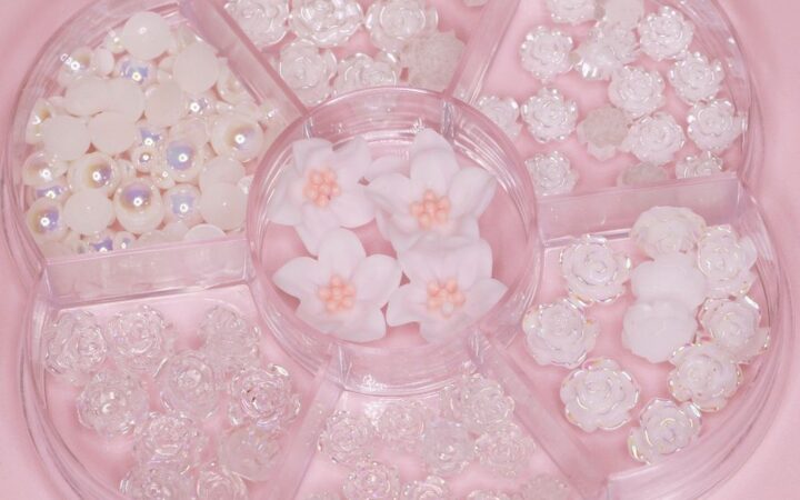 White Iridescent Rose Nail Charms — 60-Piece Salon Set