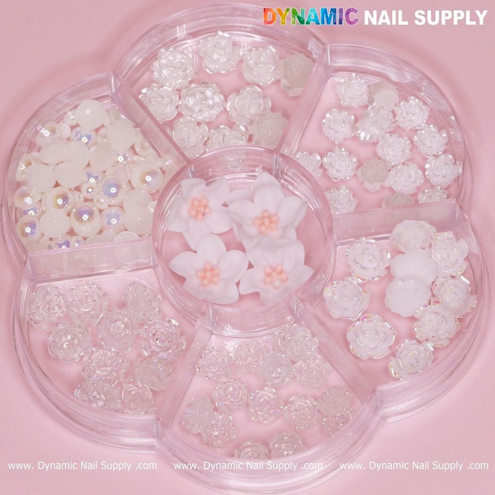 White Iridescent Rose Nail Charms — 60-Piece Salon Set