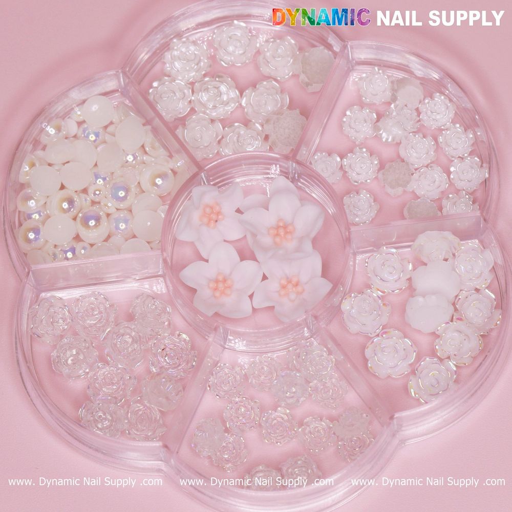 white iridescent rose nail charms pack - 10