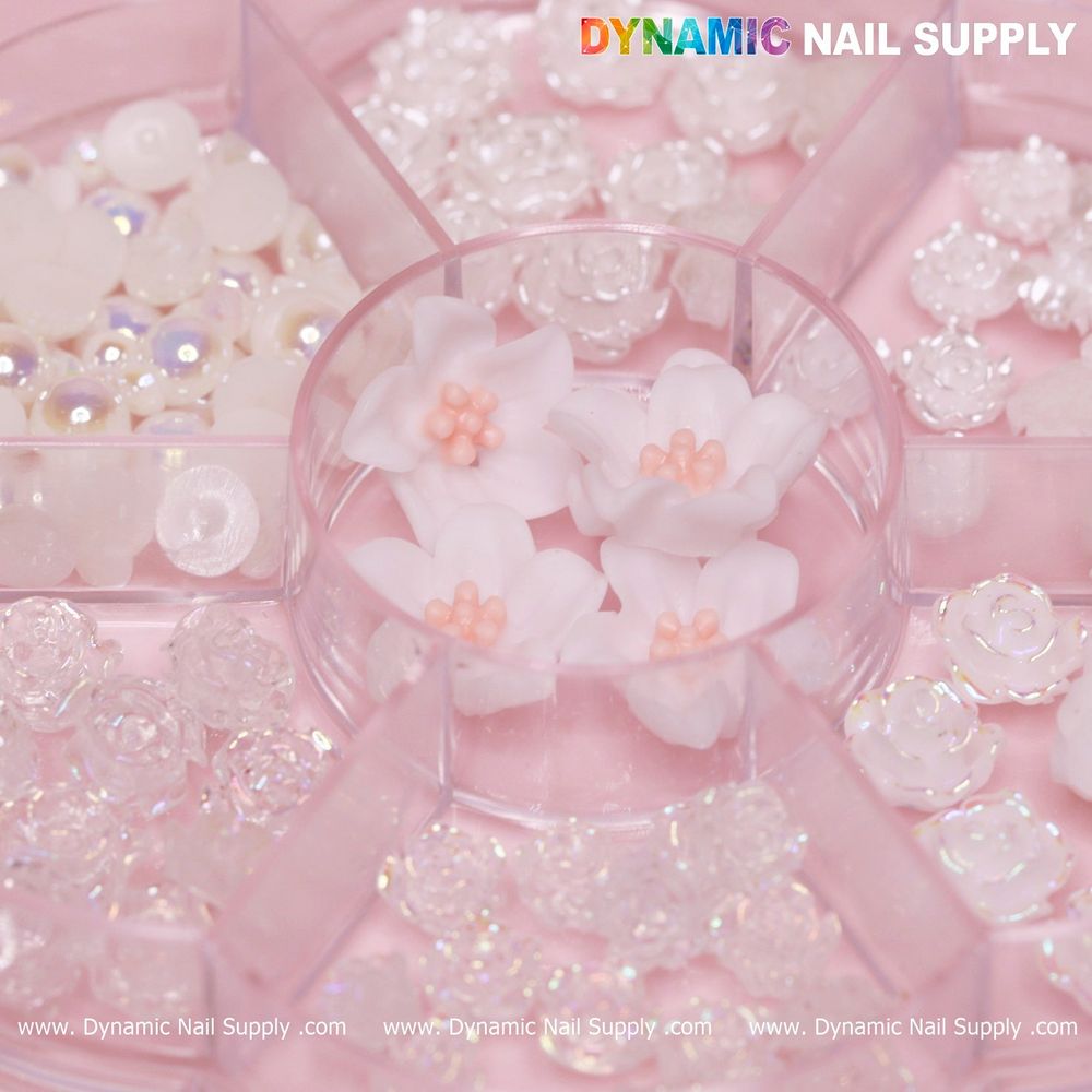 white iridescent rose nail charms pack - 2