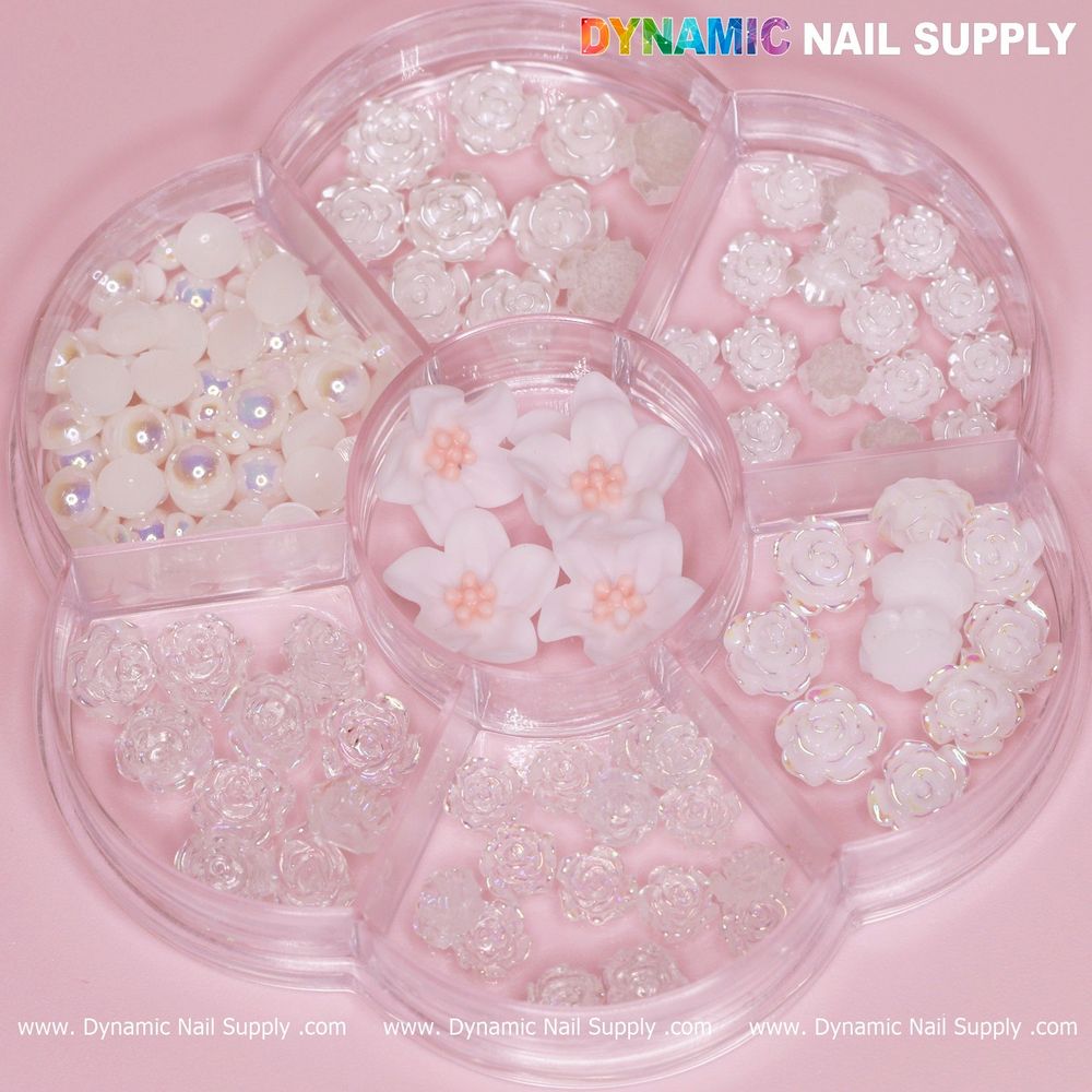 white iridescent rose nail charms pack - 3