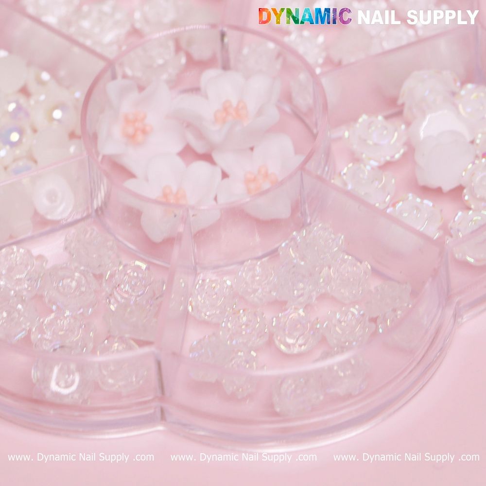 white iridescent rose nail charms pack - 4