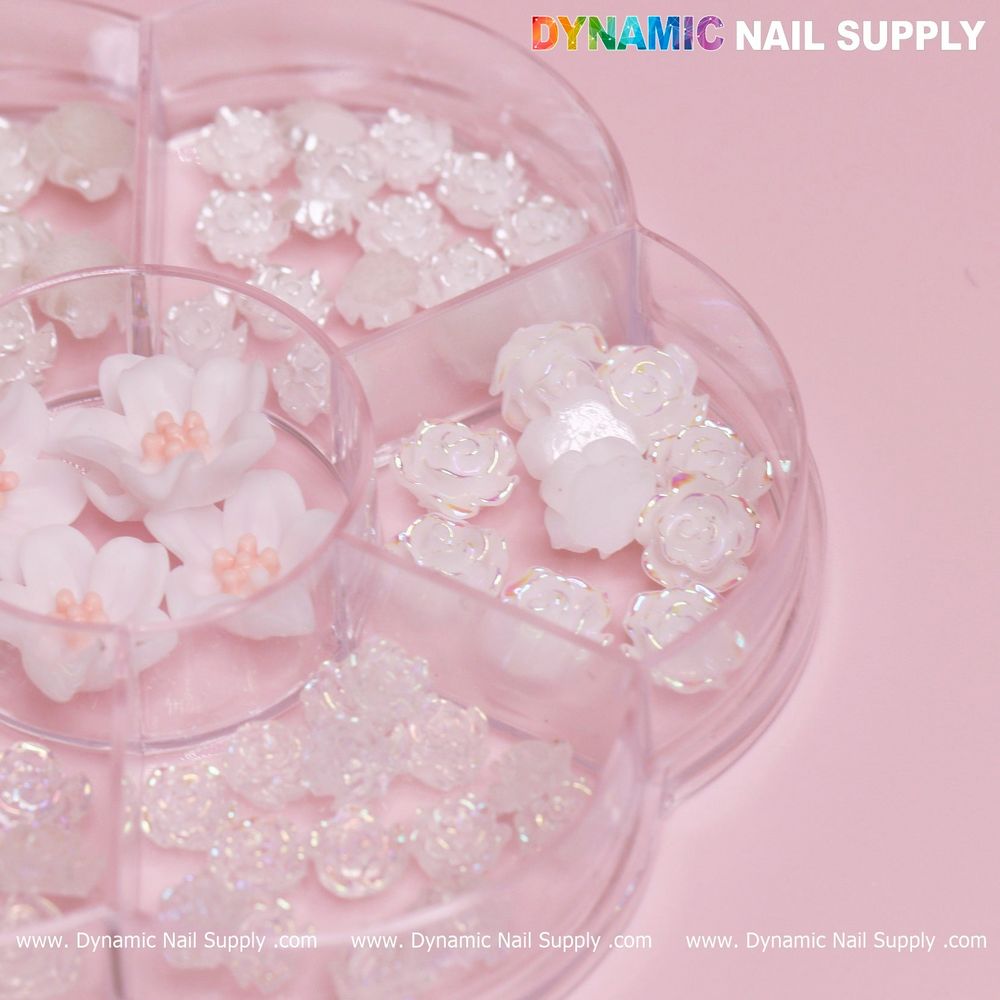 white iridescent rose nail charms pack - 5