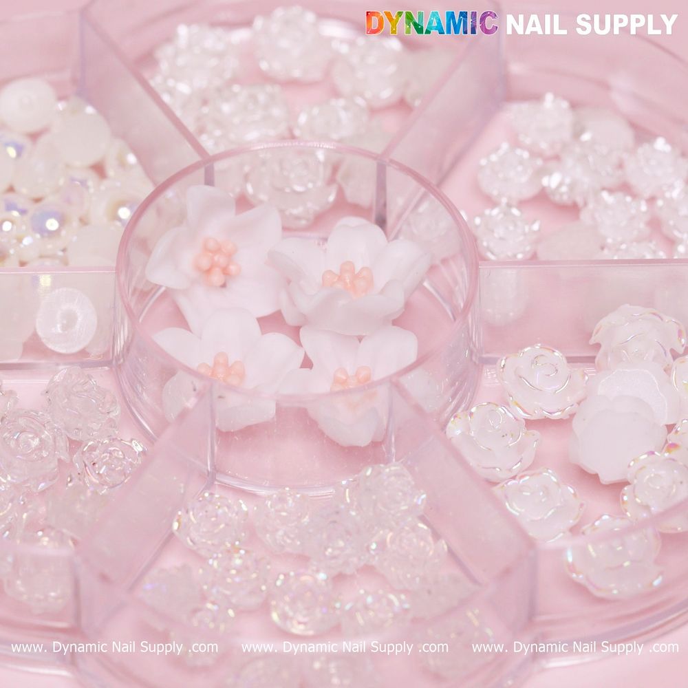 white iridescent rose nail charms pack - 6