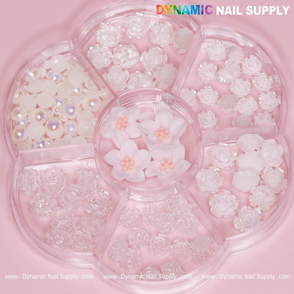 white iridescent rose nail charms pack - 9