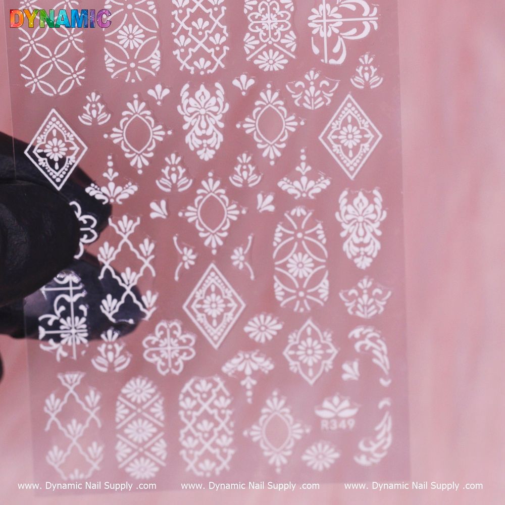 White floral pattern nail sticker sheet - 2